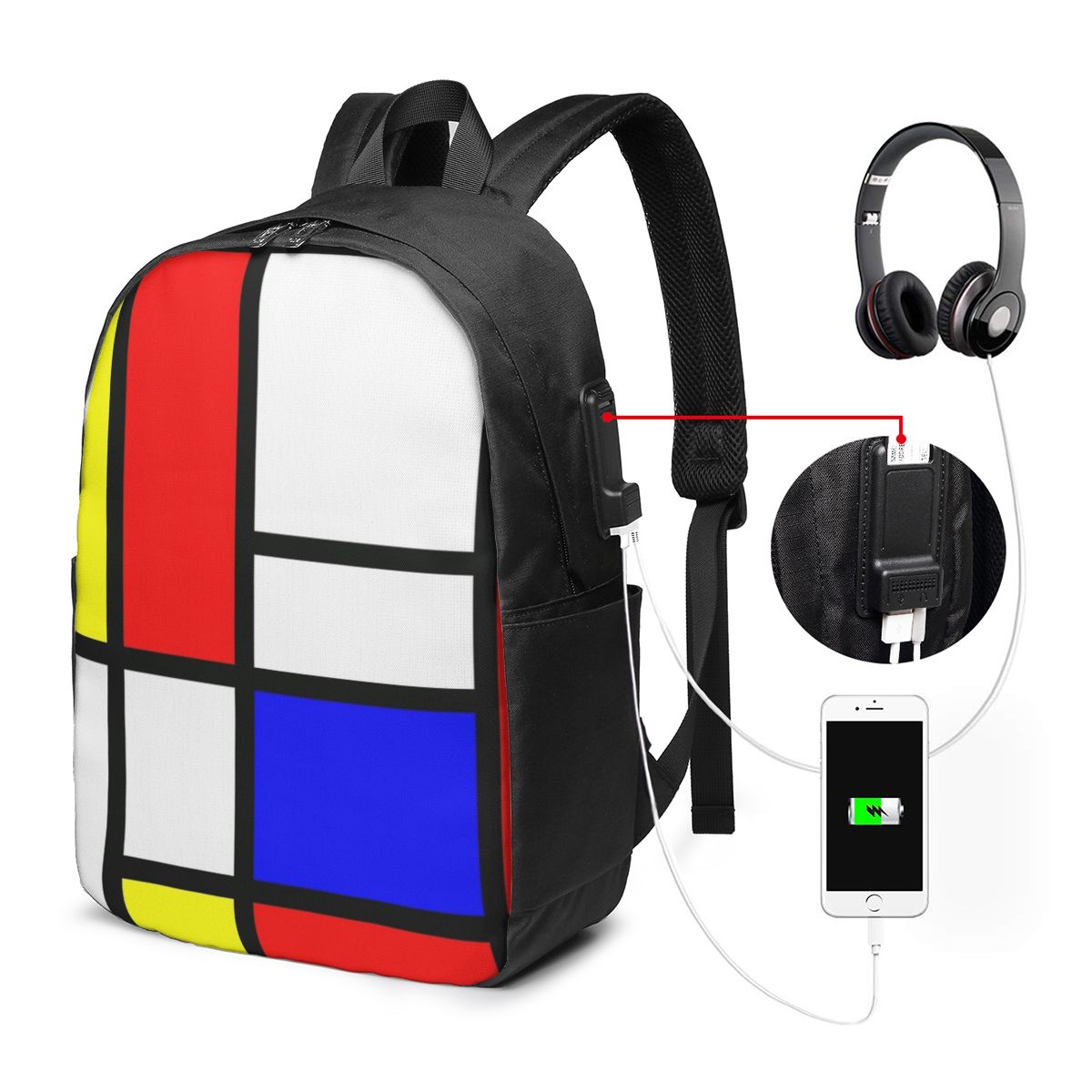 Womens Backpack - Piet Mondrian Composition 배낭 여행 노트북