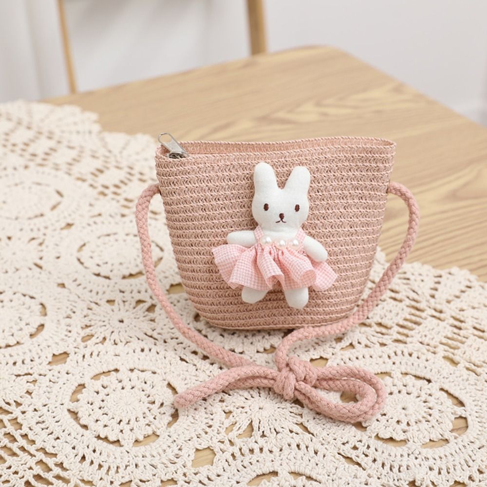 Woven Straw Bag - 귀여운 만화 토끼 미니 밀짚 가방
