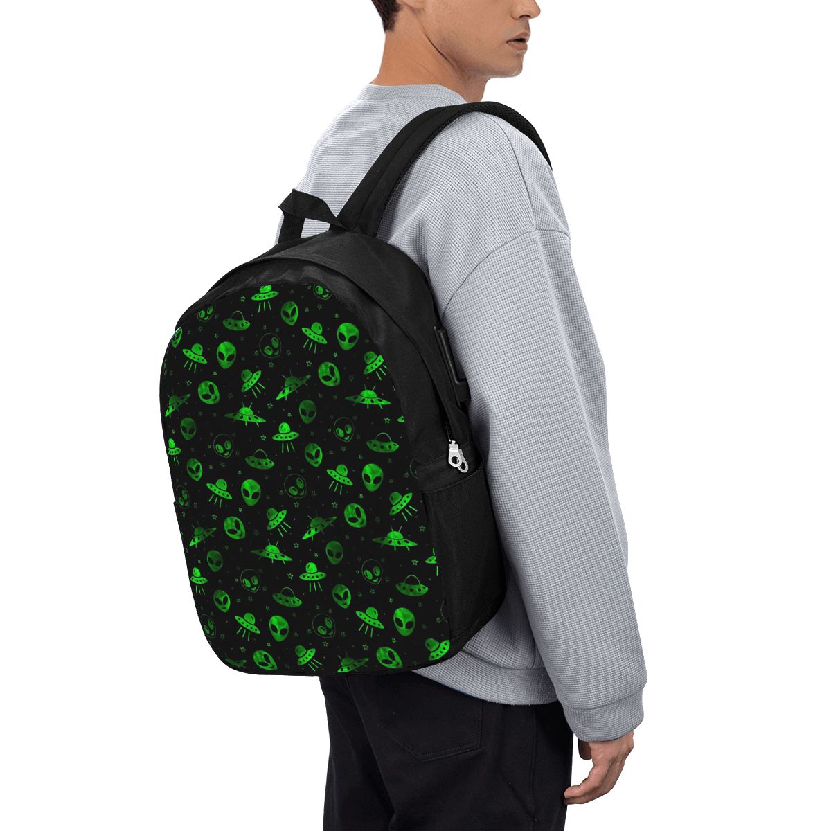Womens Backpack - 외계인과 UFO 패턴 배낭 여행 노트북