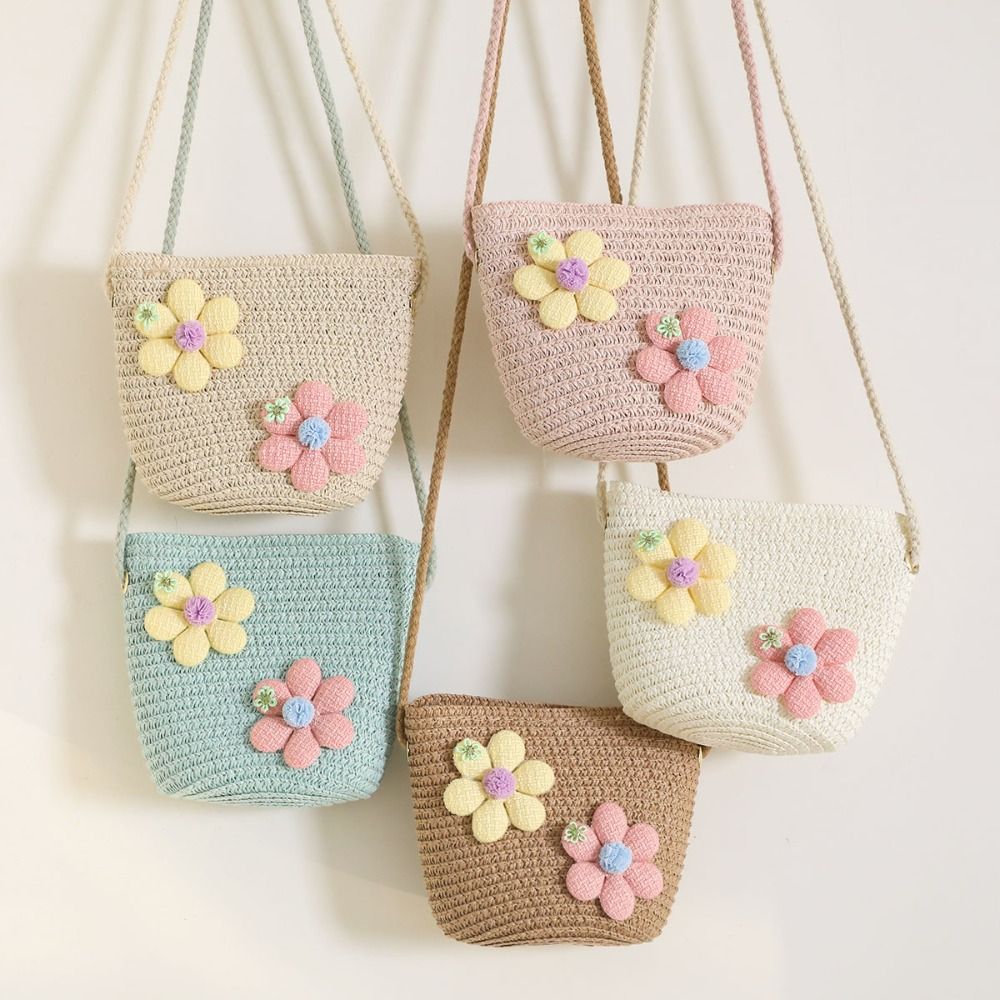 수제 꽃무늬 밀짚 가방 지퍼 동전 지갑 어린이 메신저  - Woven Straw Bag 리뷰 및 가격