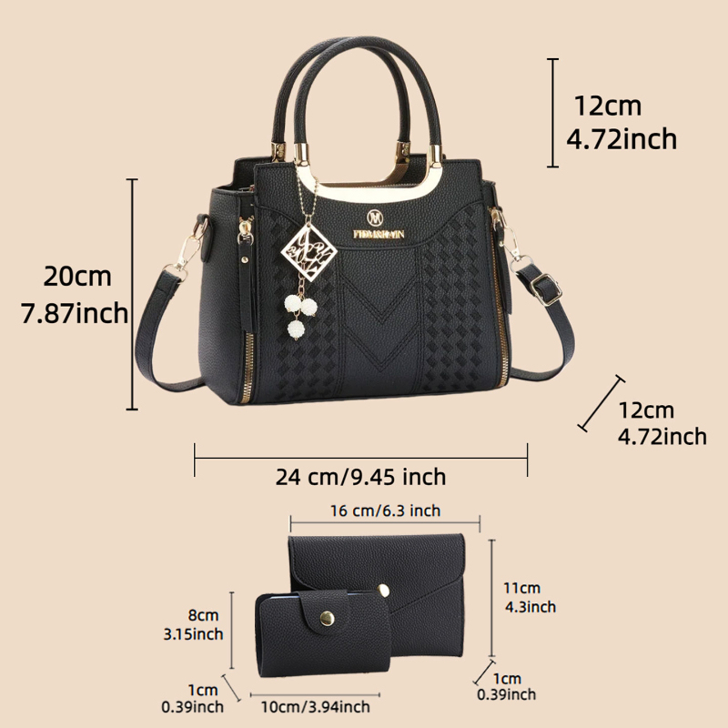 리치 그레인 PU 가죽으로 제작된 3종 핸드백 세트.  - Women Bags For Gift 리뷰 및 가격