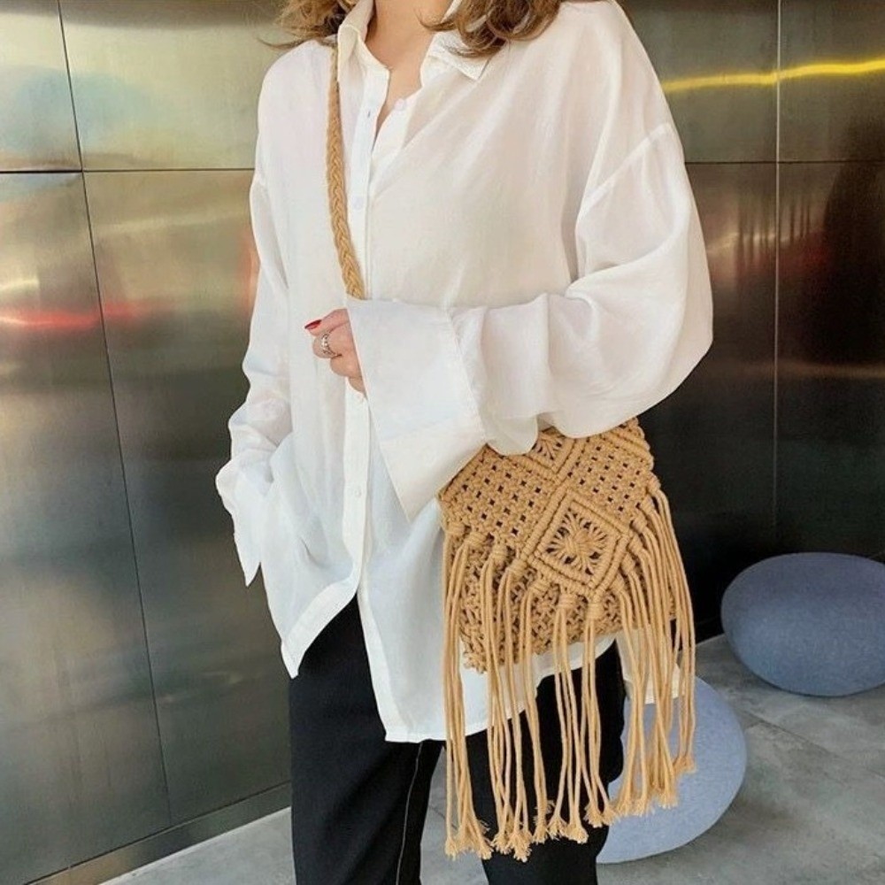 민족 스타일 짠 밀짚 가방 솔리드 컬러 보헤미안 스타일 - Woven Straw Bag 리뷰 및 가격