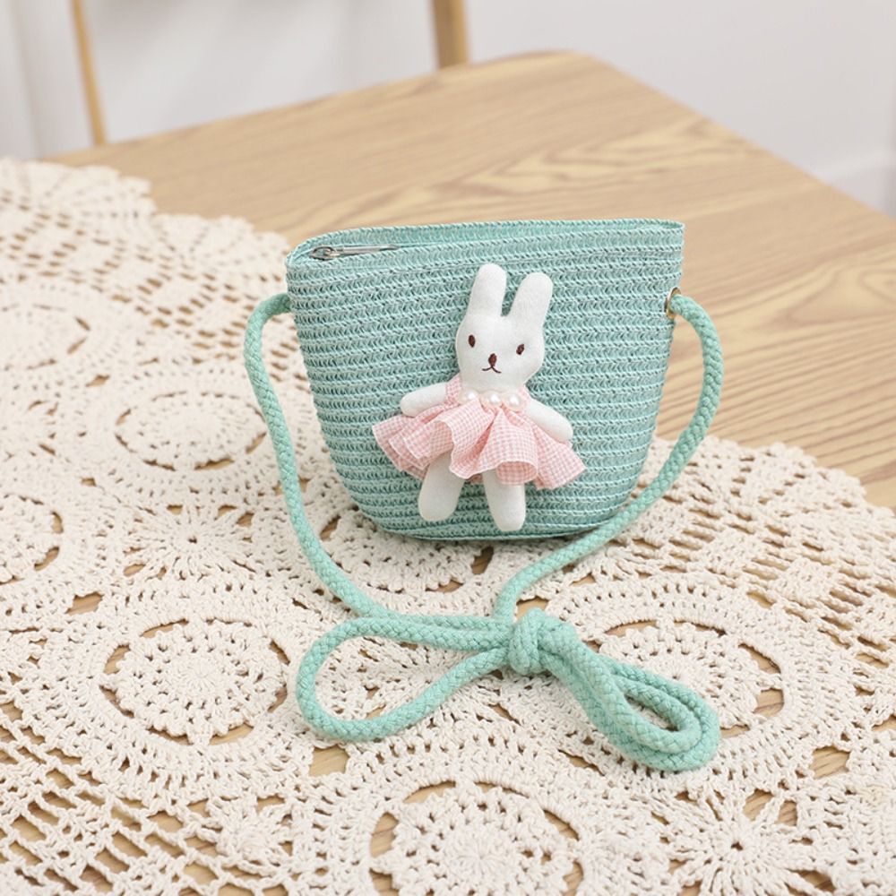 귀여운 만화 토끼 미니 밀짚 가방 지퍼 동전 지갑 어린 - Woven Straw Bag 리뷰 및 가격