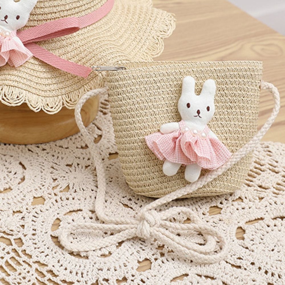 귀여운 만화 토끼 미니 밀짚 가방 지퍼 동전 지갑 어린 - Woven Straw Bag 리뷰 및 가격