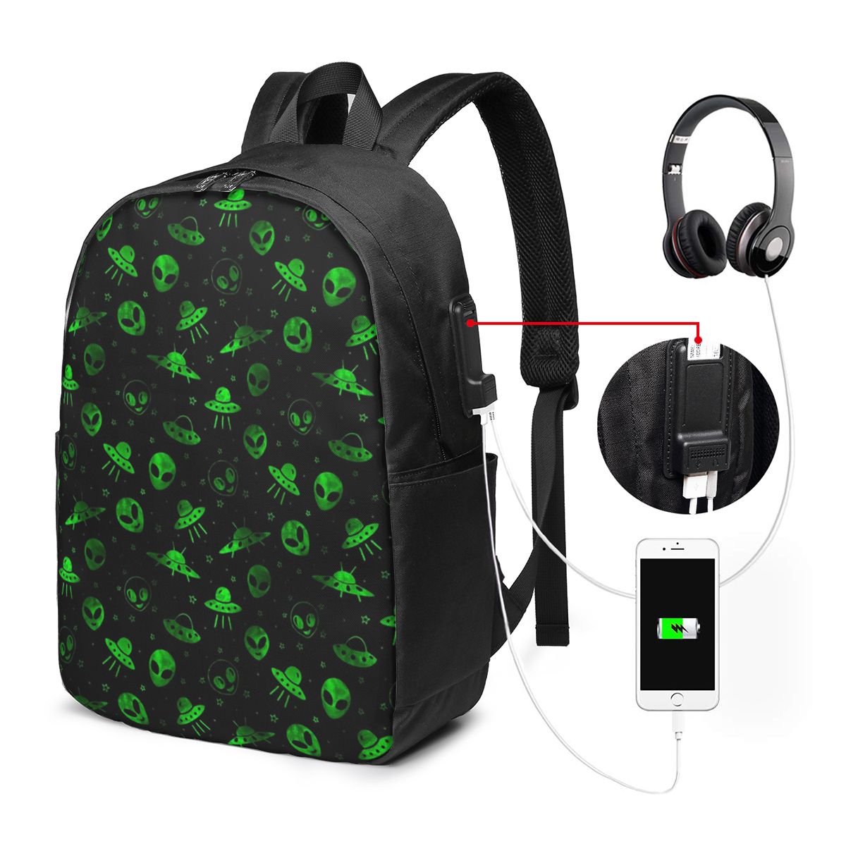 외계인과 UFO 패턴 배낭 여행 노트북 가방 컴퓨터 대 - Womens Backpack 리뷰 및 가격