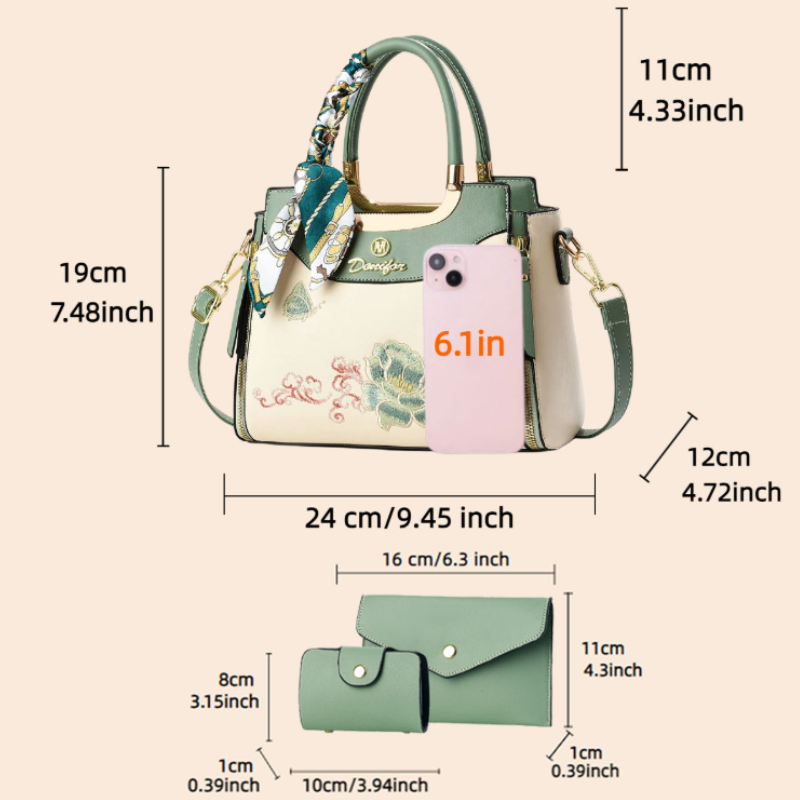 3피스 자수 핸드백 세트(매칭되는 클러치백과 카드홀더  - Women Bags For Gift 리뷰 및 가격