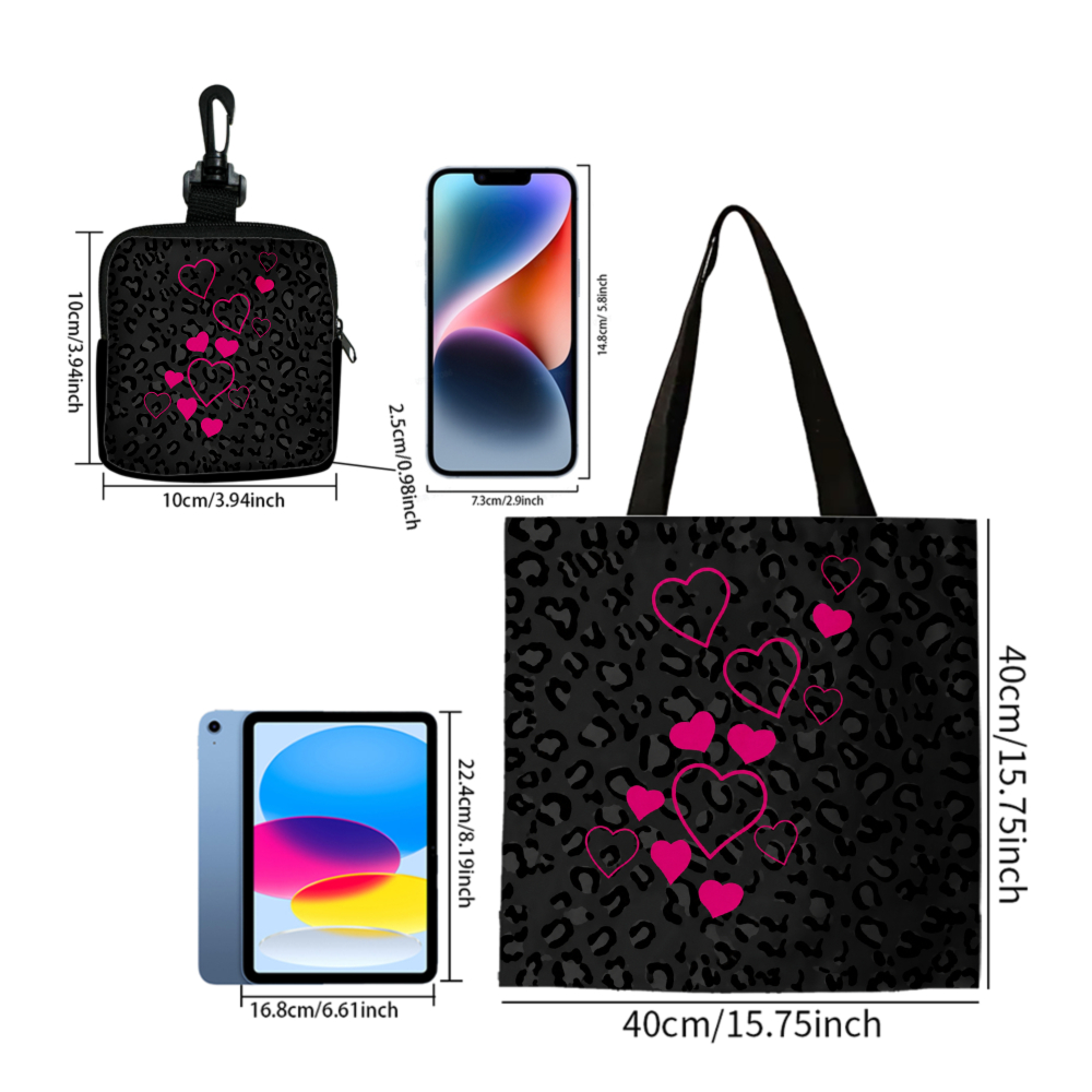 블랙 레오파드 프린트 핑크 하트 토트백과 동일한 동전  - Women Bags For Gift 리뷰 및 가격